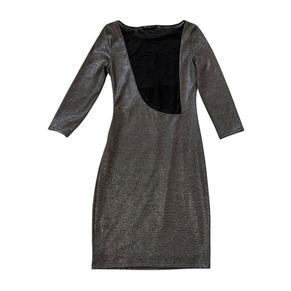 Alice & Olivia Cocktail Dress - Gray/Silver Shimmer with Sheer Back - Size 8 - Picture 5 of 16